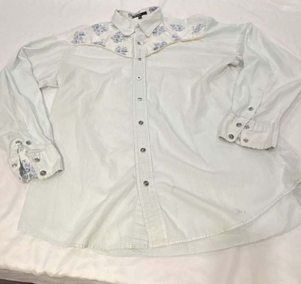 Tin Haul Long Sleeve Western Shirt Floral Yoke White pale blue Snap Pearl XL-REA